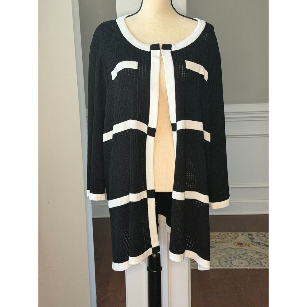 Misook Black/WhiteClassic Open Front Cardigan Sz 2X